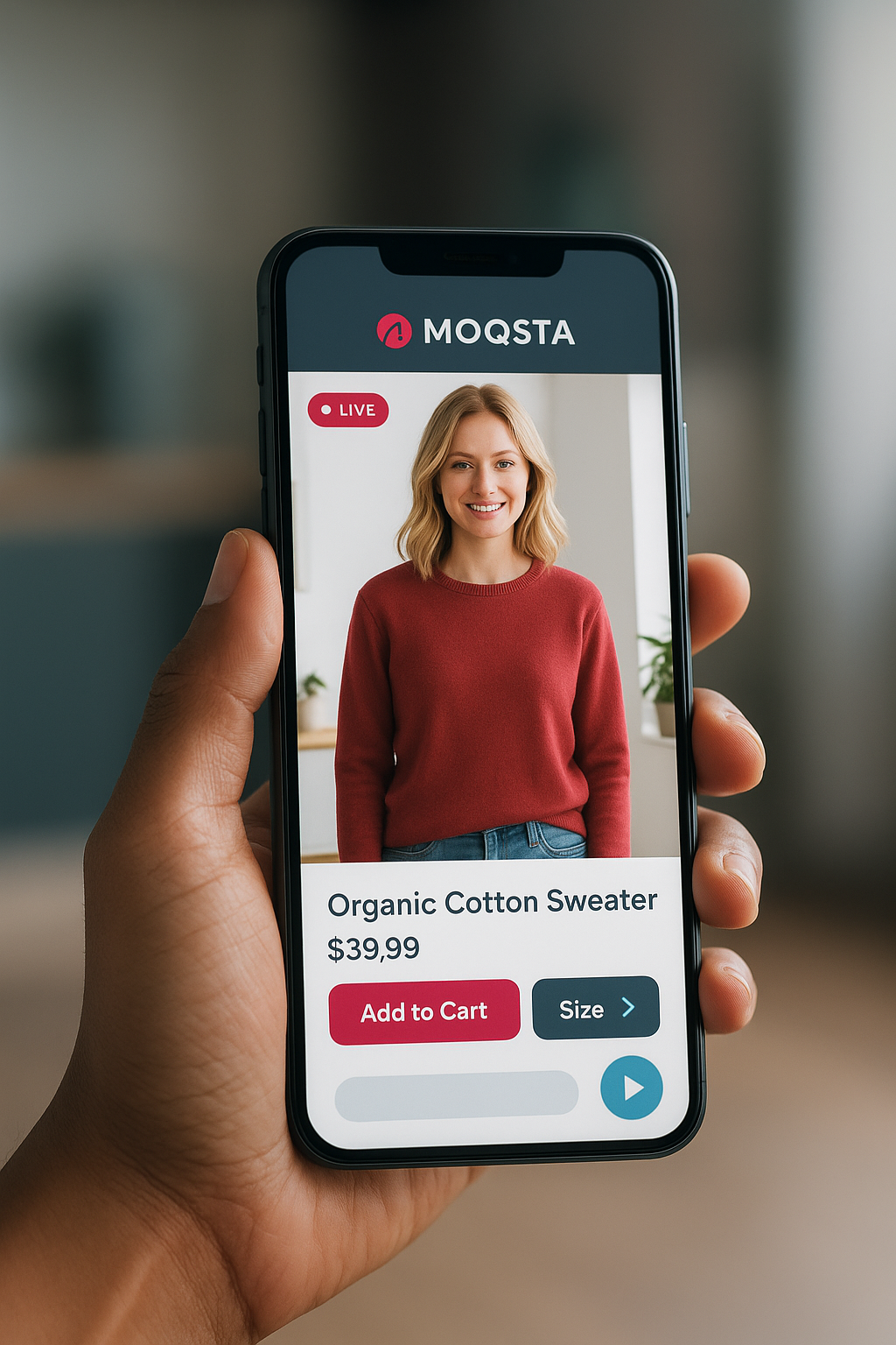 Smartphone mit MOQSTA Live Shopping Interface